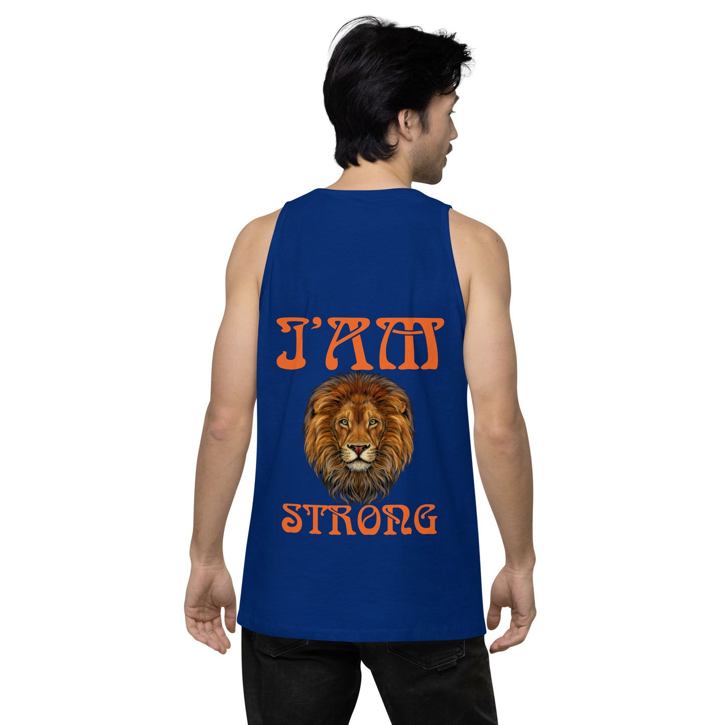“I’AM STRONG!”Blue Men’s Premium Tank Top W/Orange Font