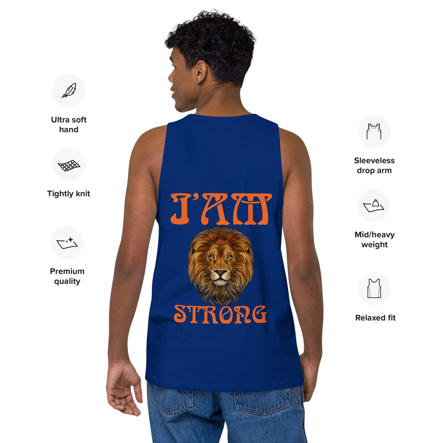 “I’AM STRONG!”Blue Men’s Premium Tank Top W/Orange Font