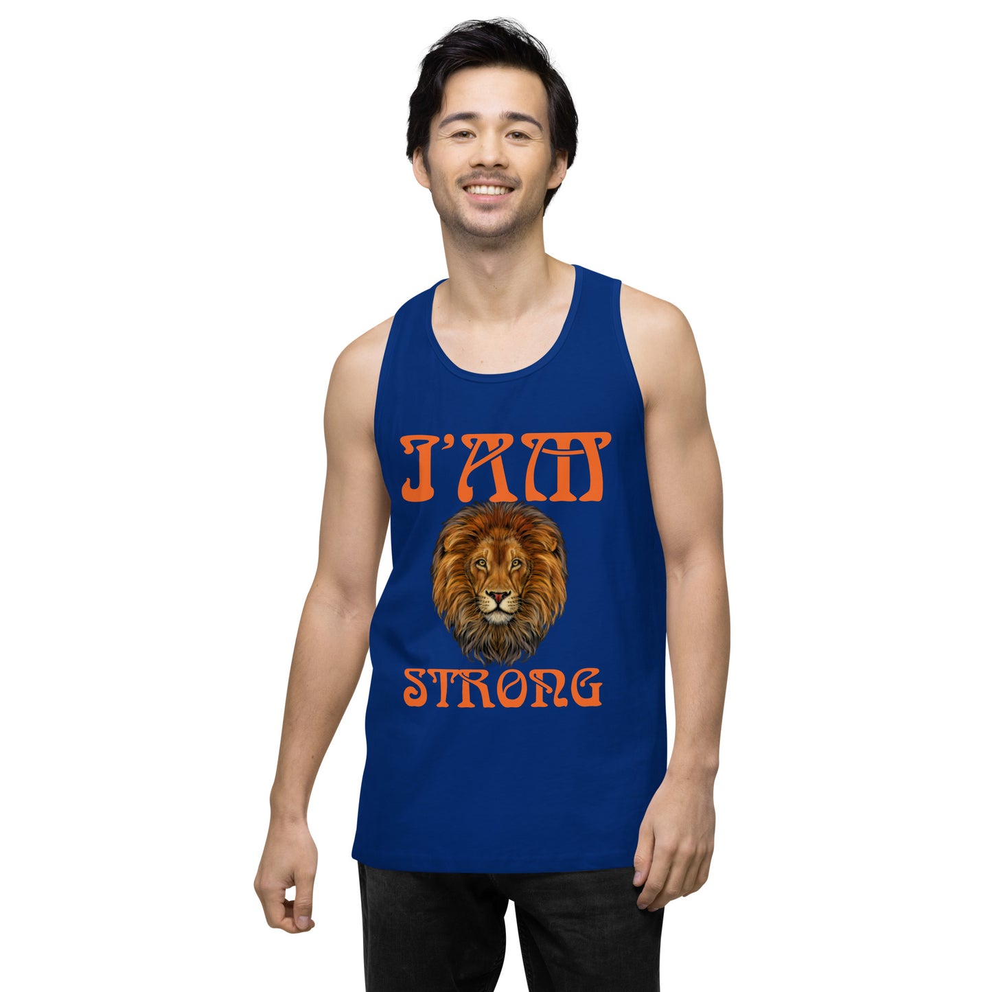 “I’AM STRONG!”Blue Men’s Premium Tank Top W/Orange Font
