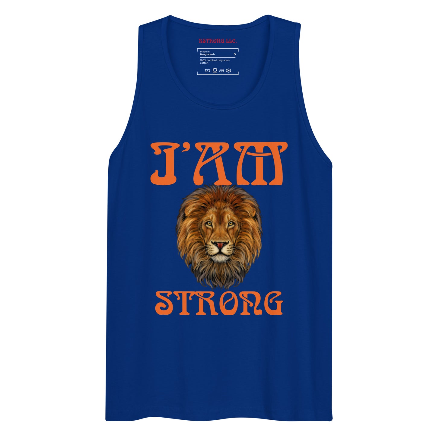 “I’AM STRONG!”Blue Men’s Premium Tank Top W/Orange Font