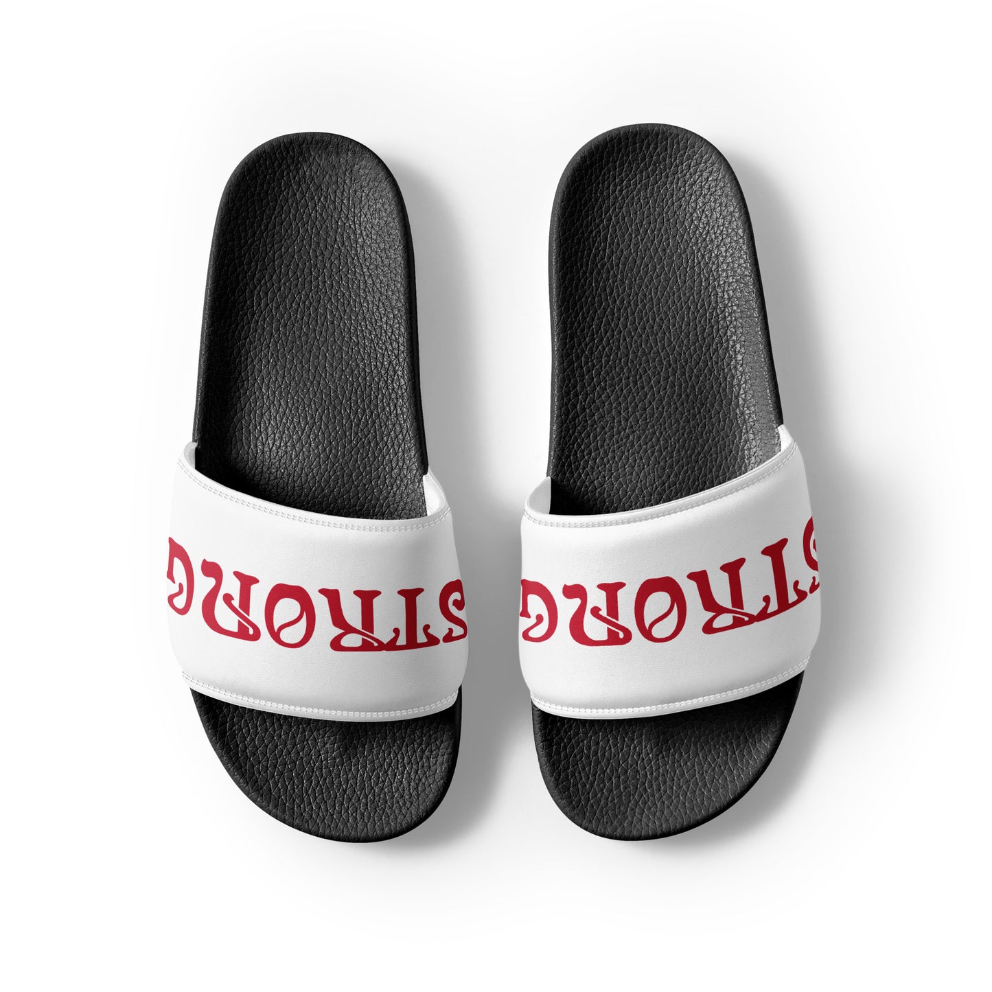 “STRONG”White Men’s Slides W/Red Font