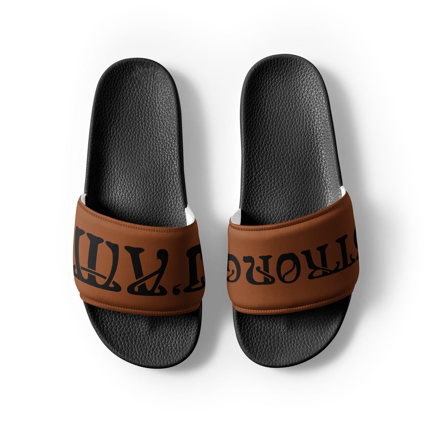 “I’AM STRONG”Brown Men’s Slides W/Black Font