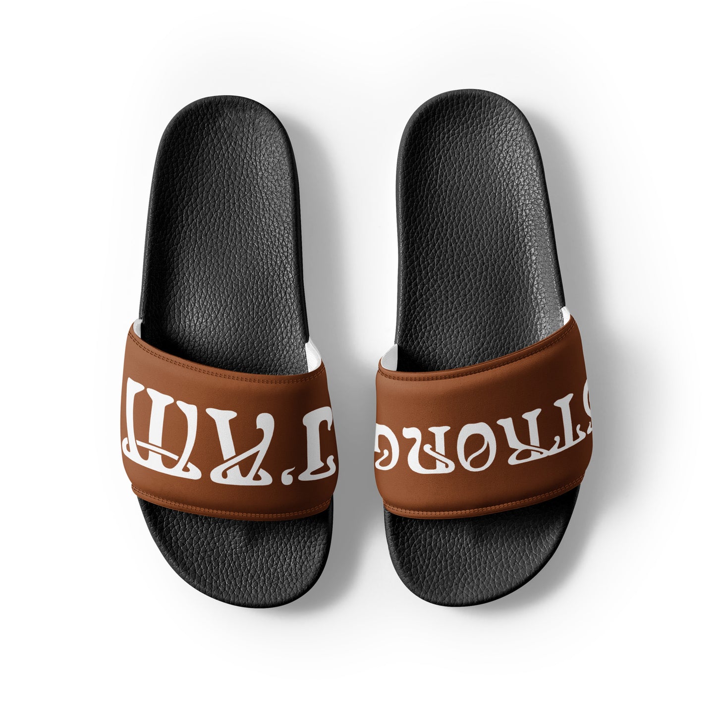 “I’AM STRONG”Brown Men’s Slides W/White Font
