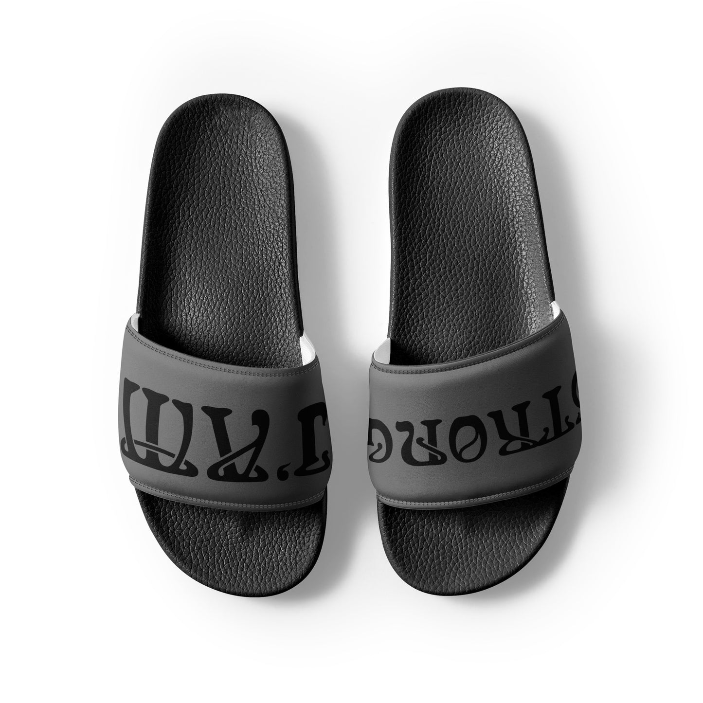 “I’AM STRONG”Grey Men’s Slides W/Black Font