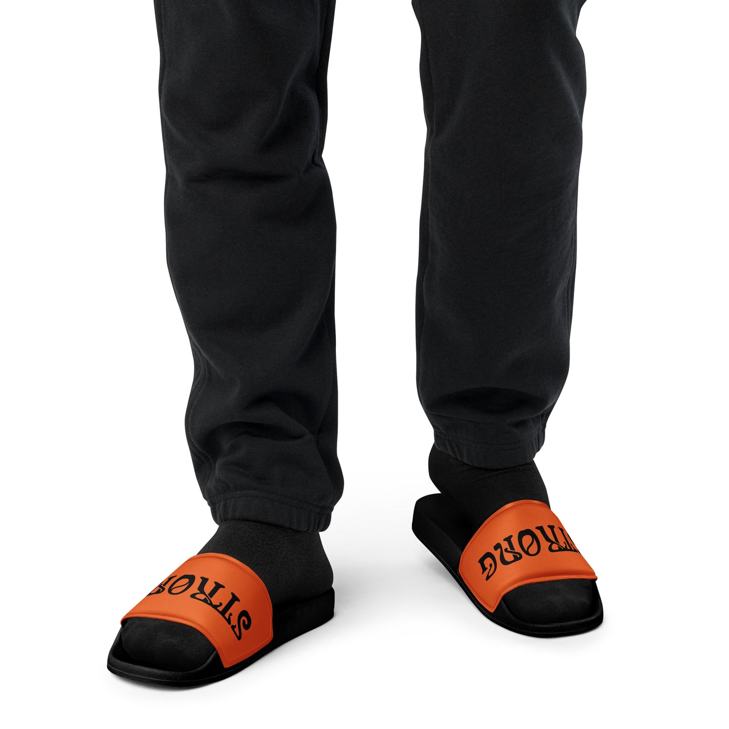 “STRONG”Orange Men’s Slides W/Black Font
