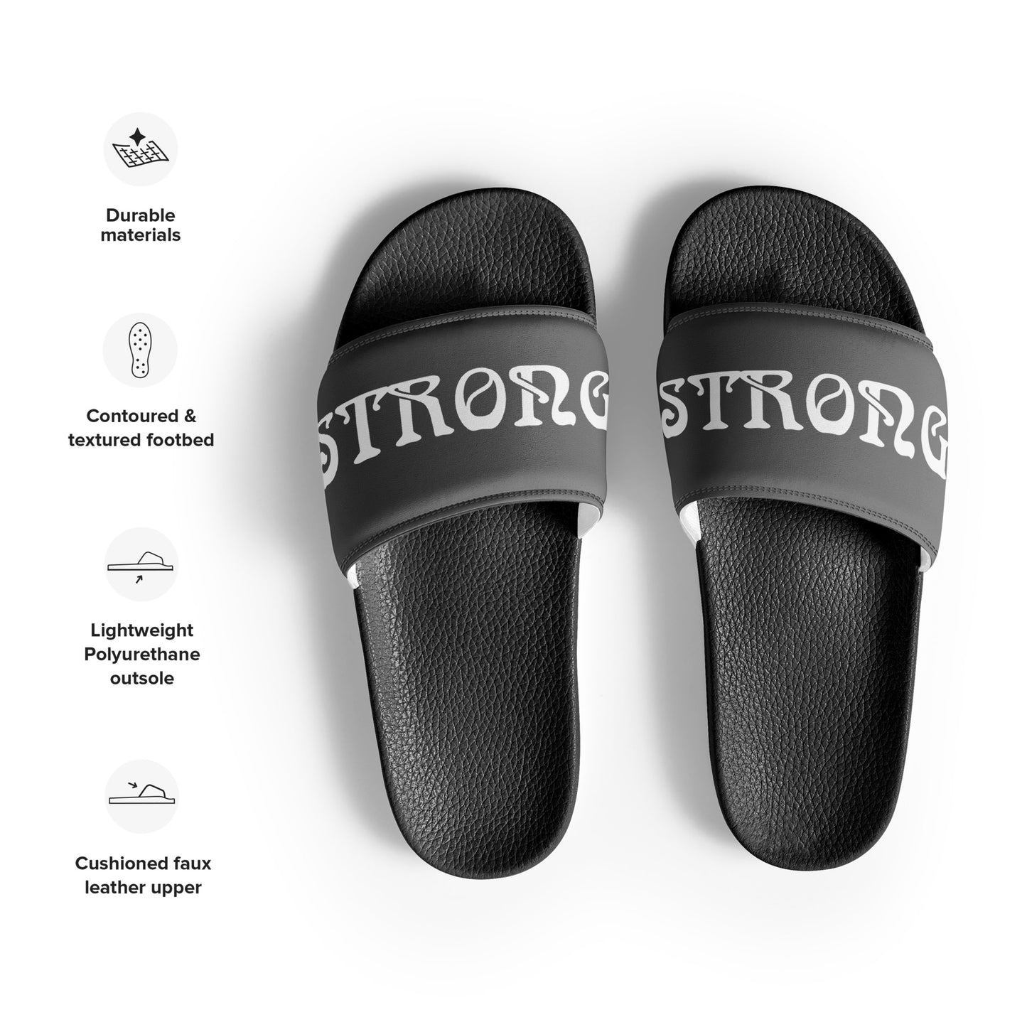 “STRONG”Grey Men’s Slides W/White Font