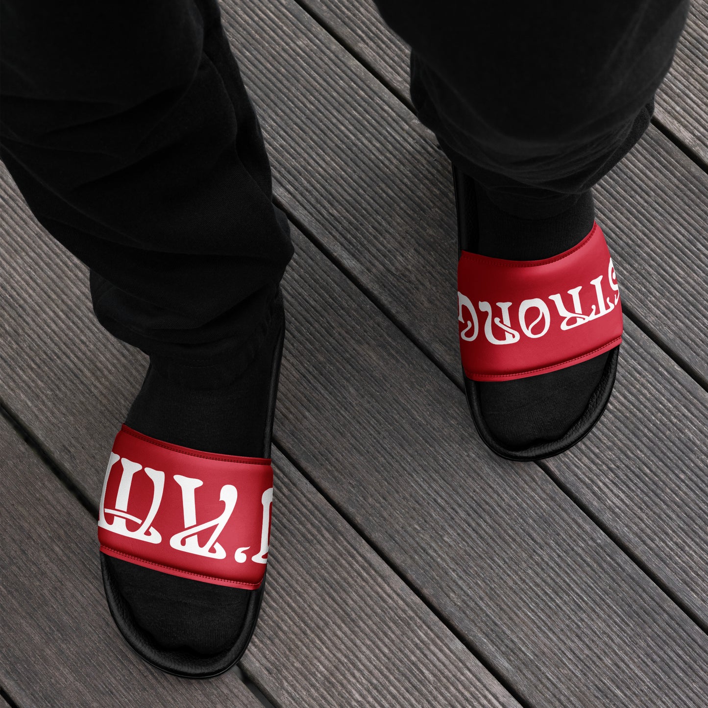 “I’AM STRONG” Red Men’s Slides W/Red Font