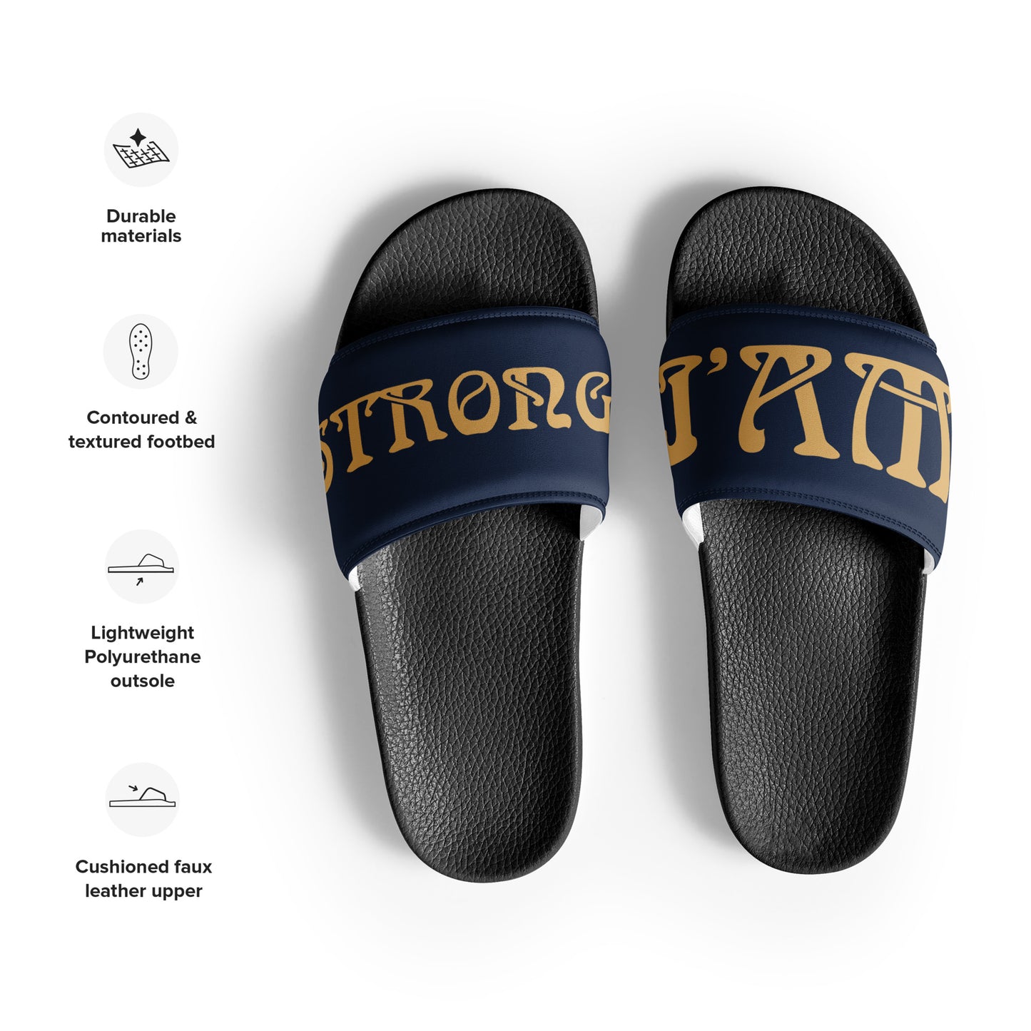 “I’AM STRONG” Navy Men’s Slides W/Fawn Font