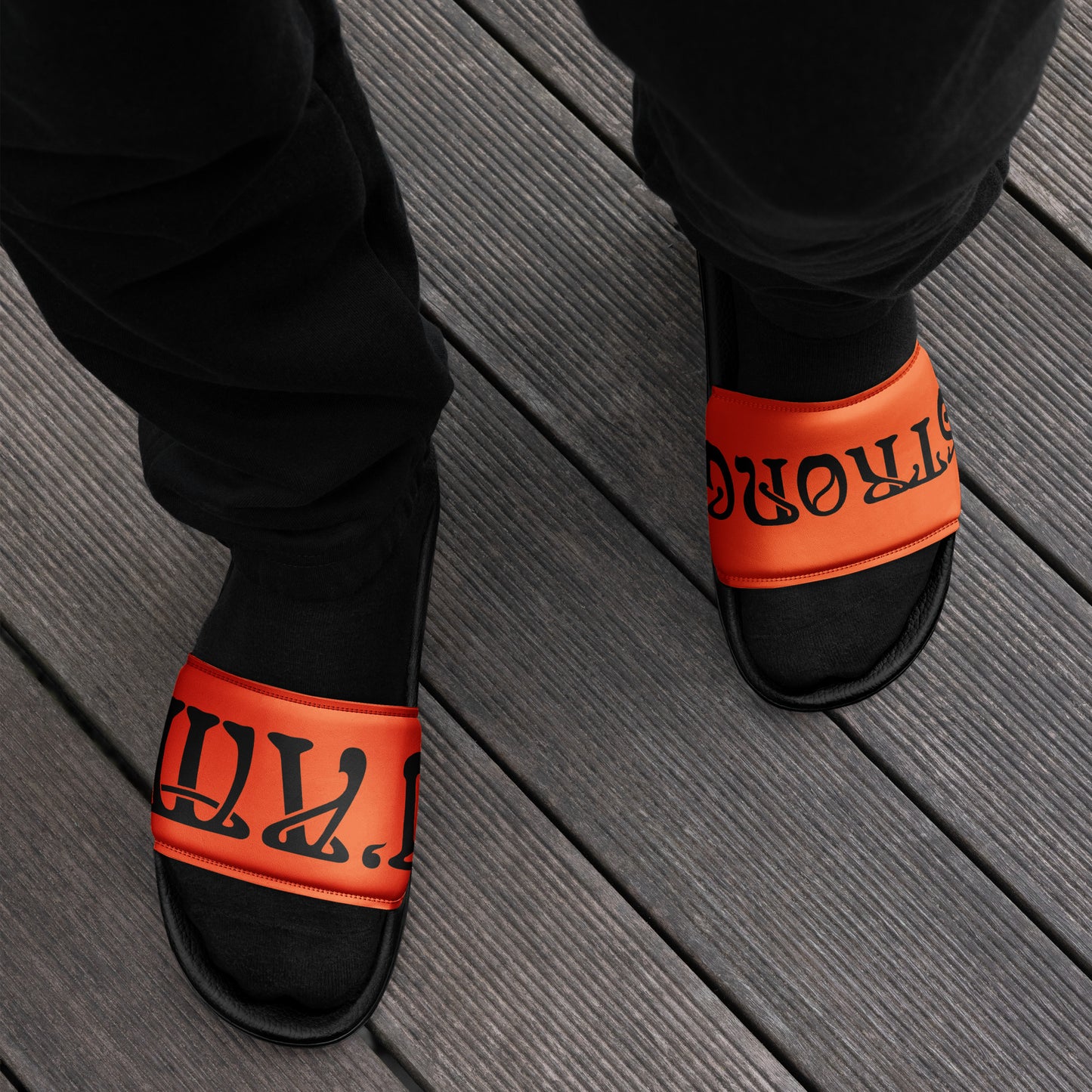 “I’AM STRONG” Orange Men’s Slides W/Black Font