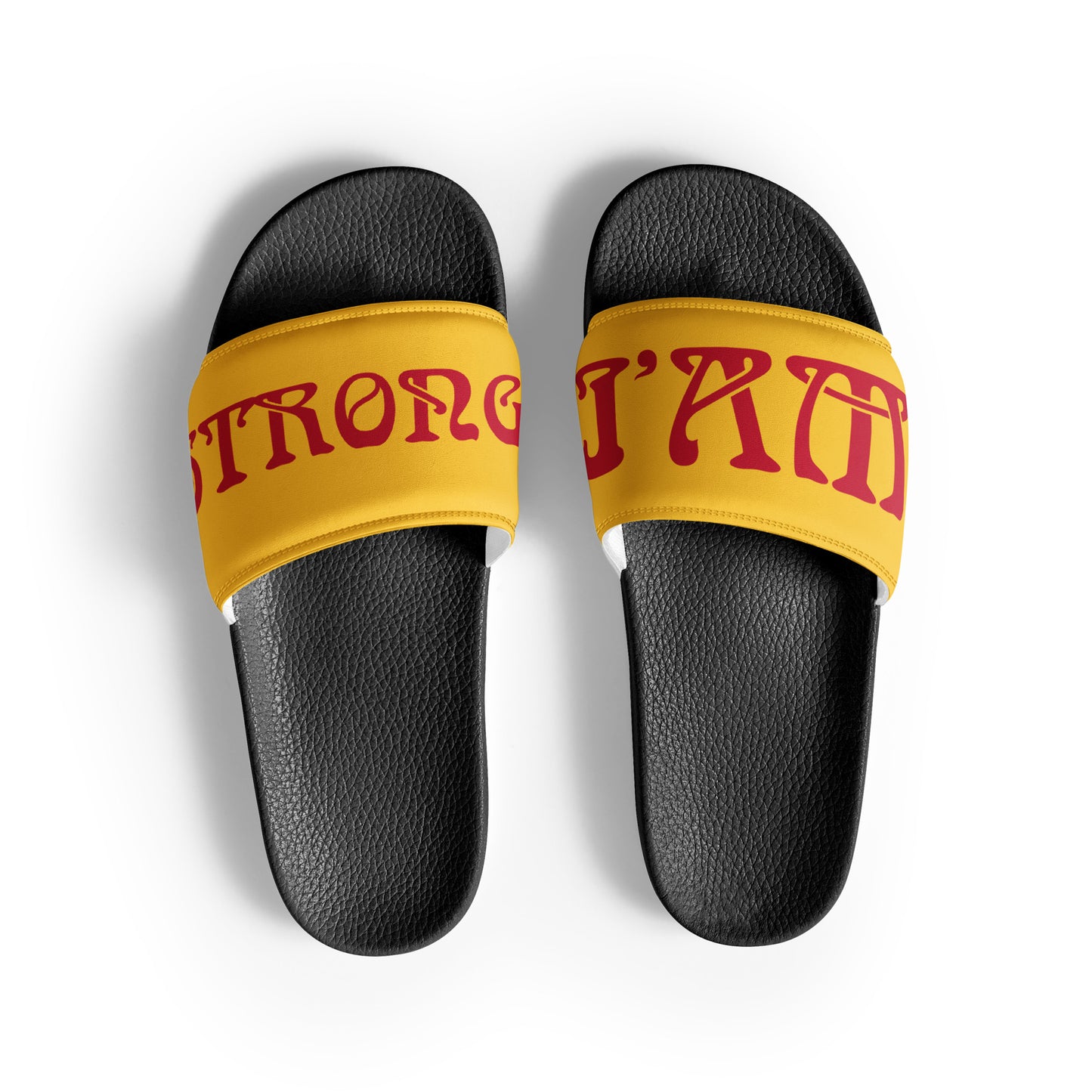 “I’AM STRONG” Yellow Men’s Slides W/Red Font