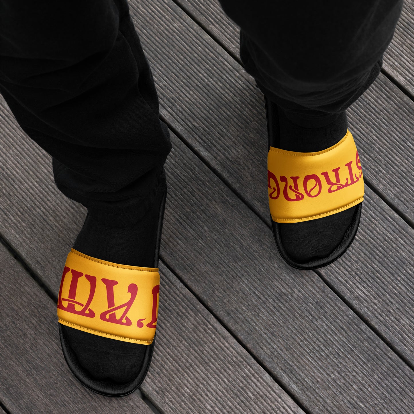 “I’AM STRONG” Yellow Men’s Slides W/Red Font