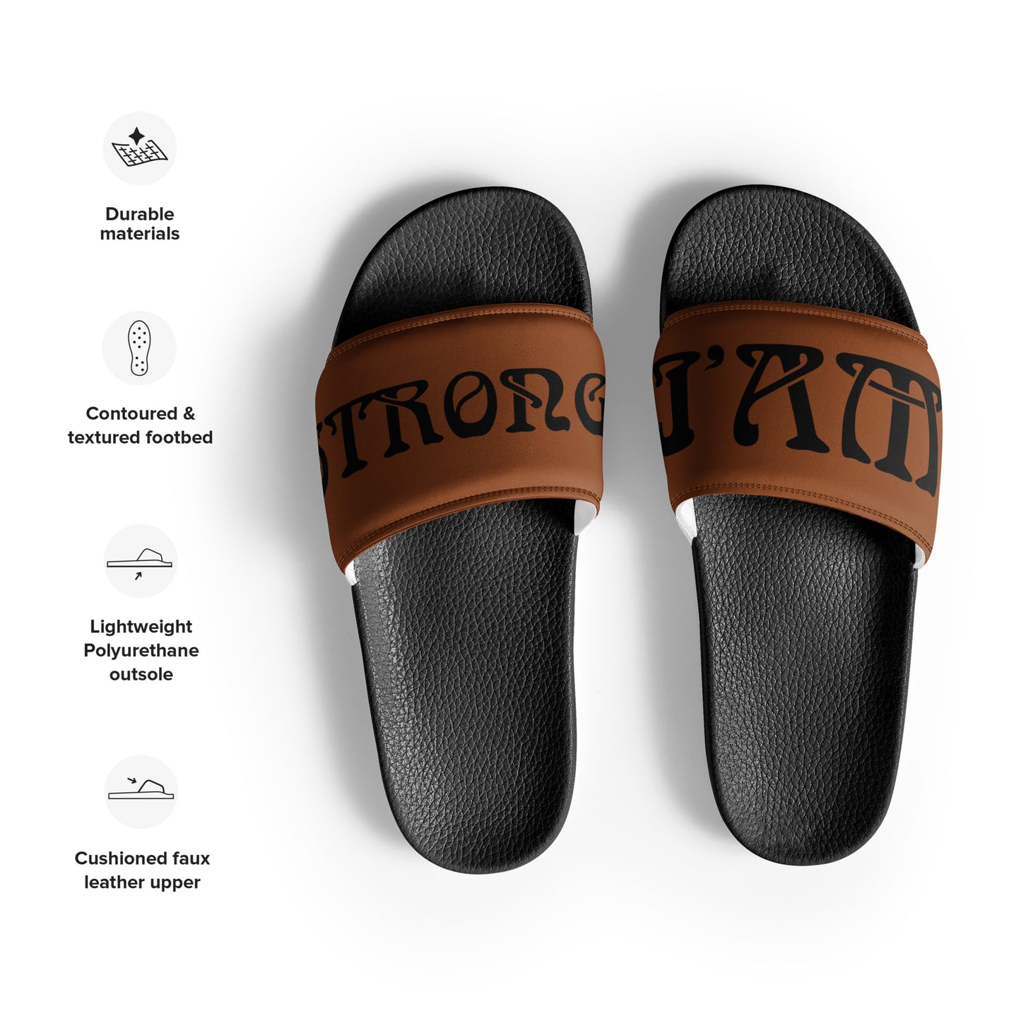 “I’AM STRONG”Brown Men’s Slides W/Black Font