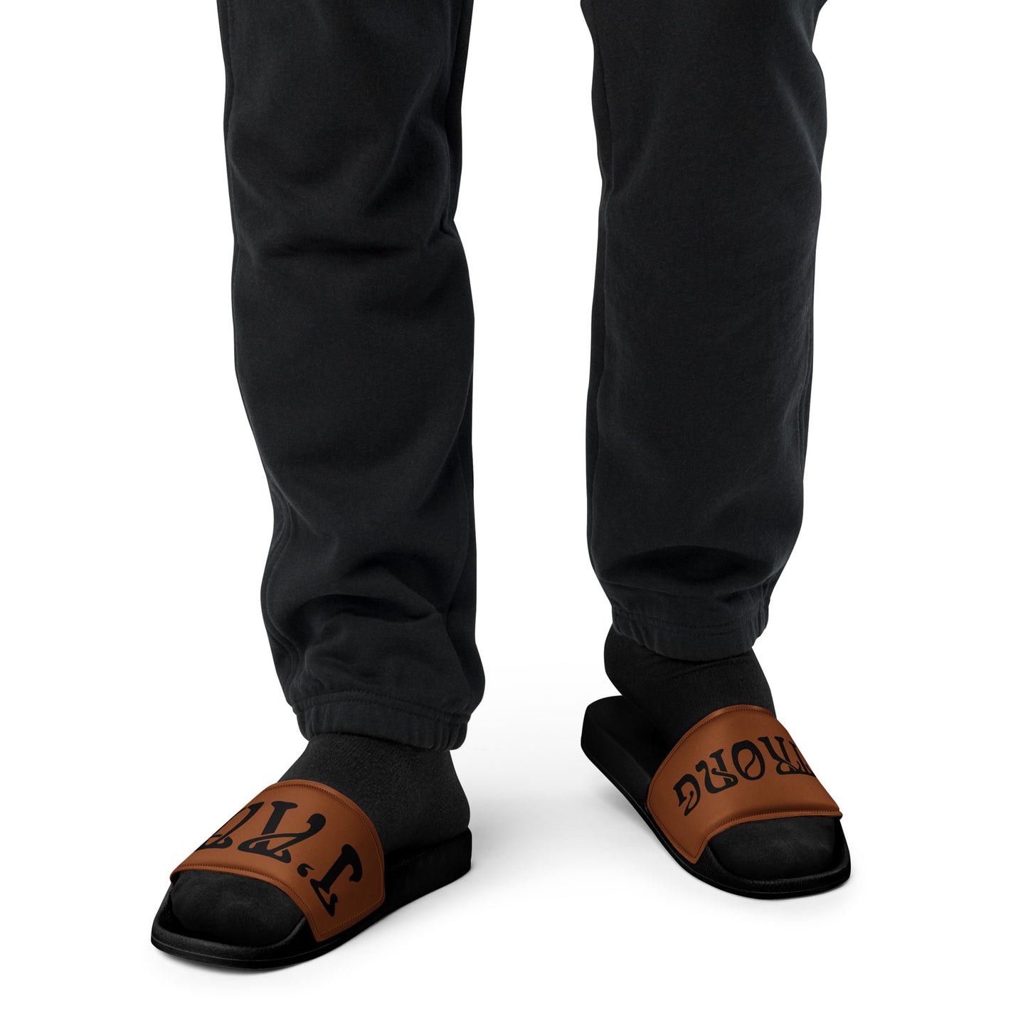 “I’AM STRONG”Brown Men’s Slides W/Black Font