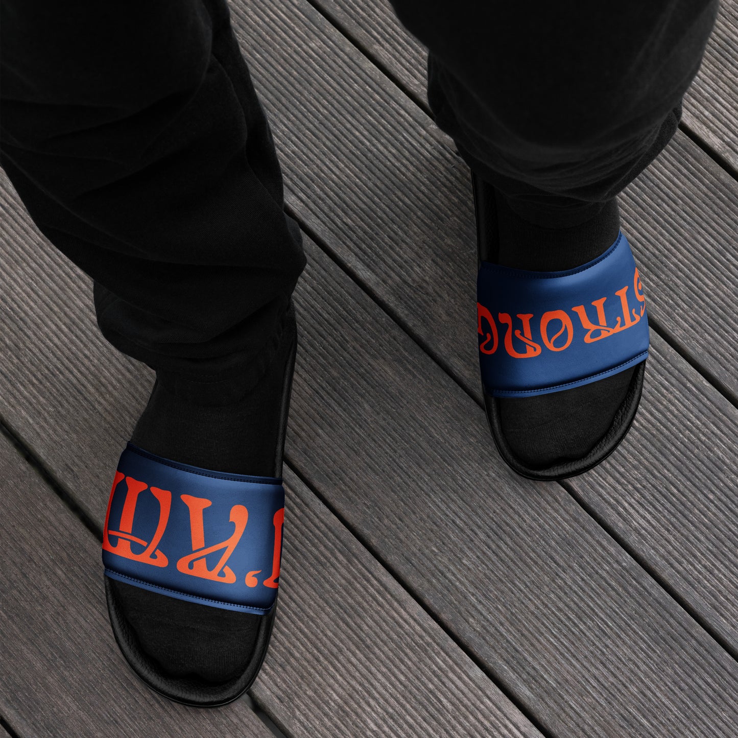 “I’AM STRONG” Blue Men’s Slides W/Orange Font