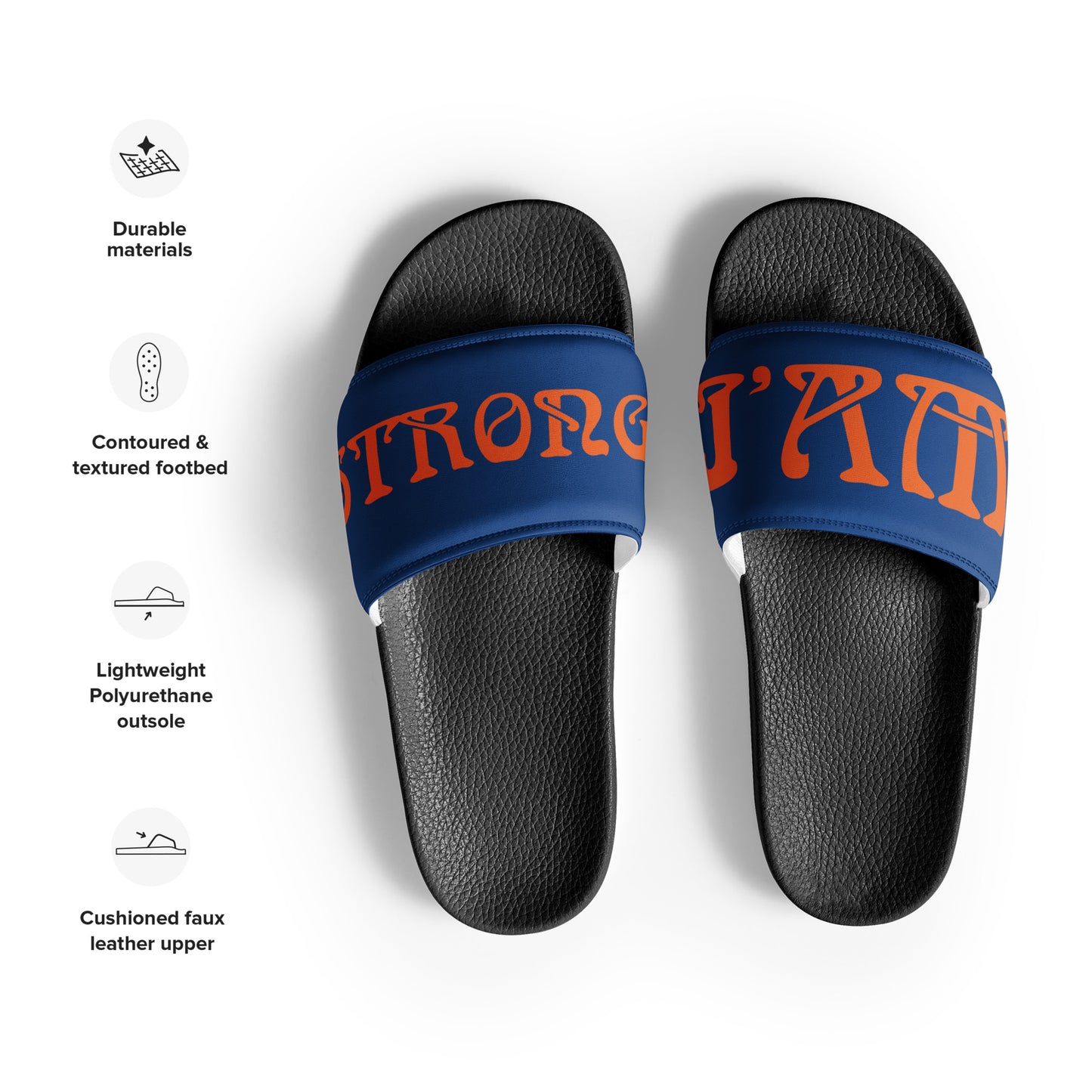 “I’AM STRONG” Blue Men’s Slides W/Orange Font