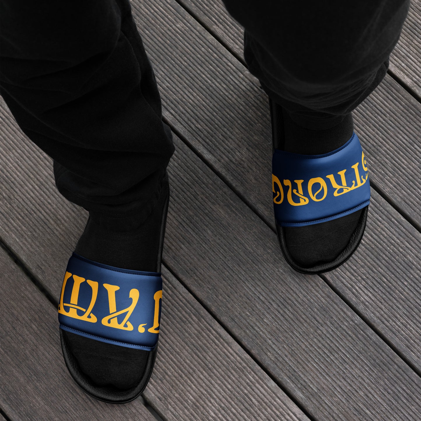 “I’AM STRONG” Blue Men’s Slides W/Yellow Font