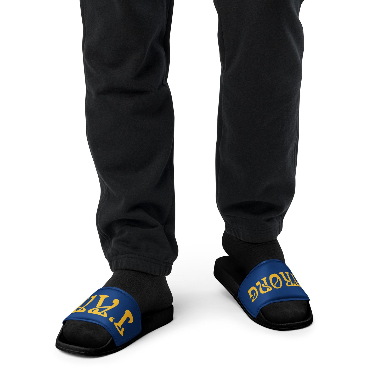 “I’AM STRONG” Blue Men’s Slides W/Yellow Font