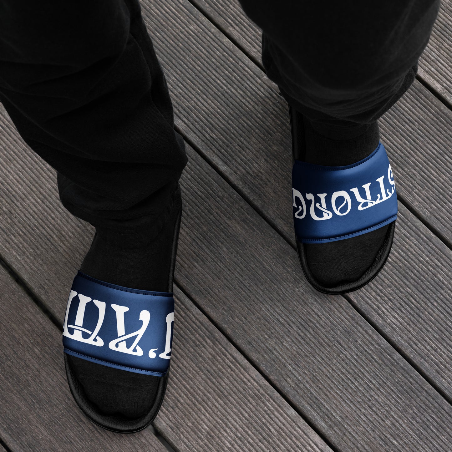 “I’AM STRONG” Blue Men’s Slides W/White Font