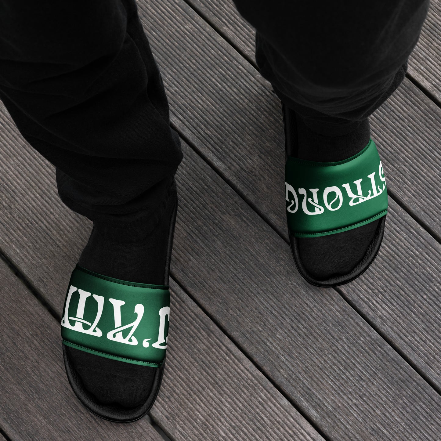 “I’AM STRONG”Green Men’s Slides W/White Font