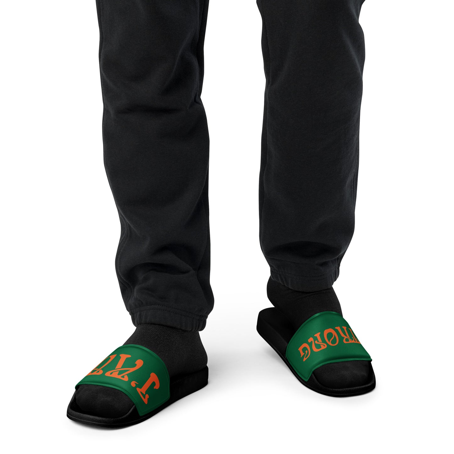 “I’AM STRONG” Green Men’s Slides W/Orange Font