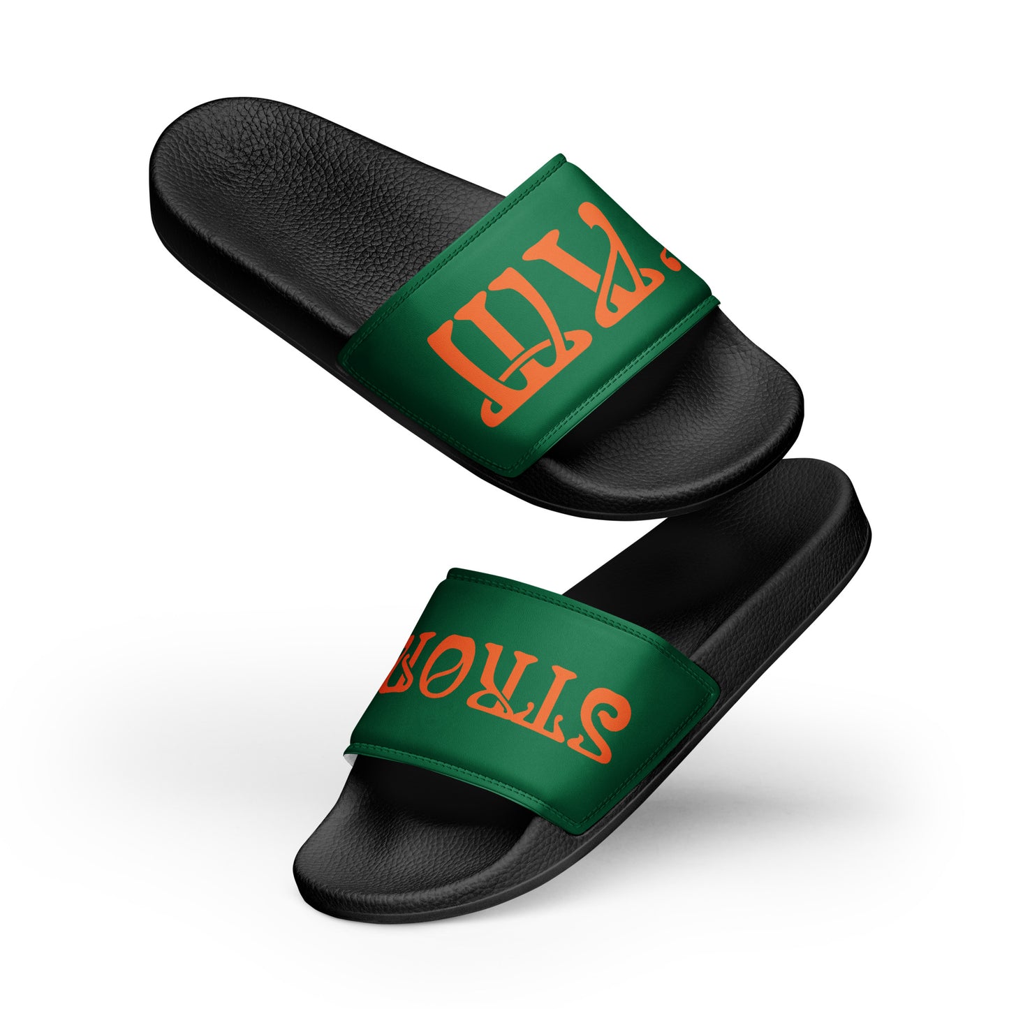 “I’AM STRONG” Green Men’s Slides W/Orange Font