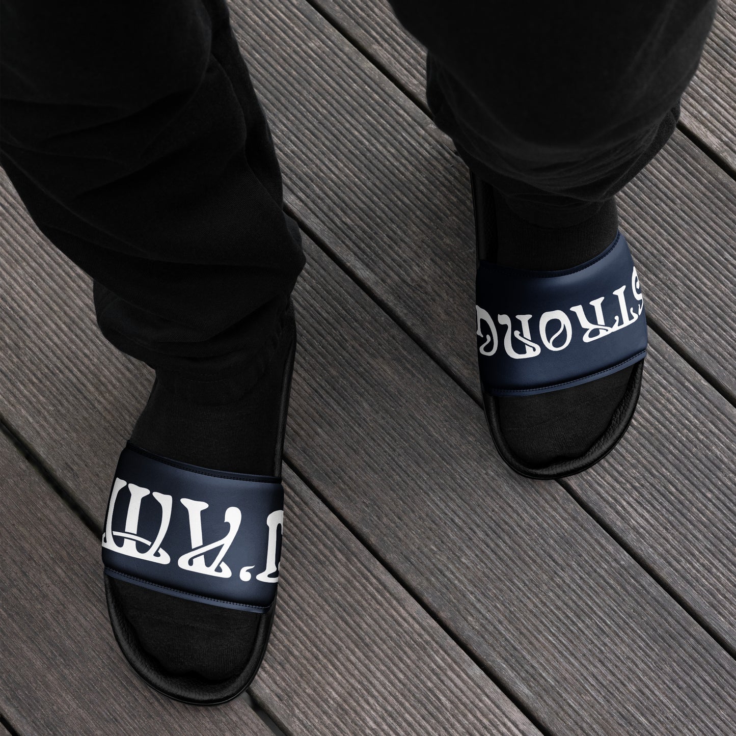 “I’AM STRONG” Blue Men’s Slides W/White Font