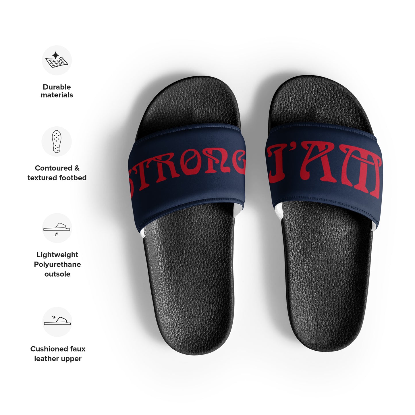 “I’AM STRONG” Blue Men’s Slides W/Red Font