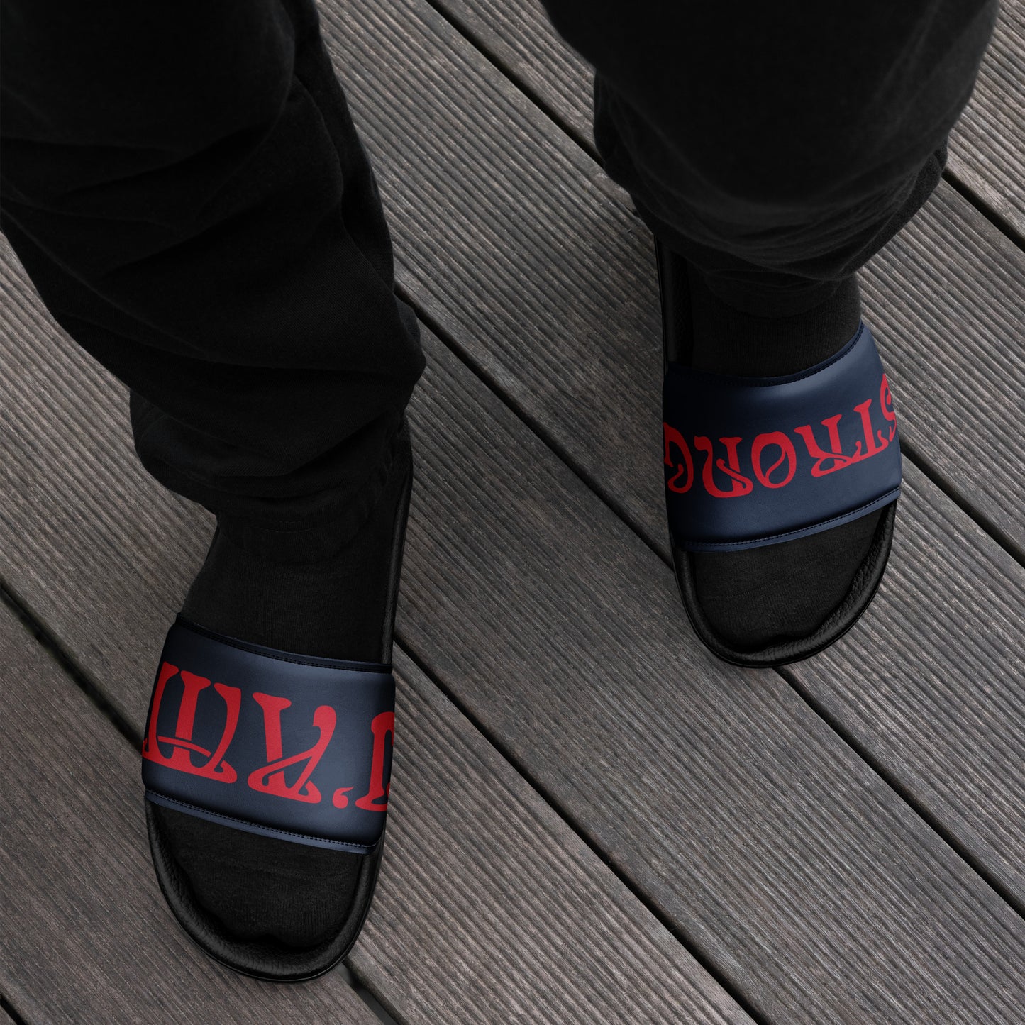 “I’AM STRONG” Blue Men’s Slides W/Red Font