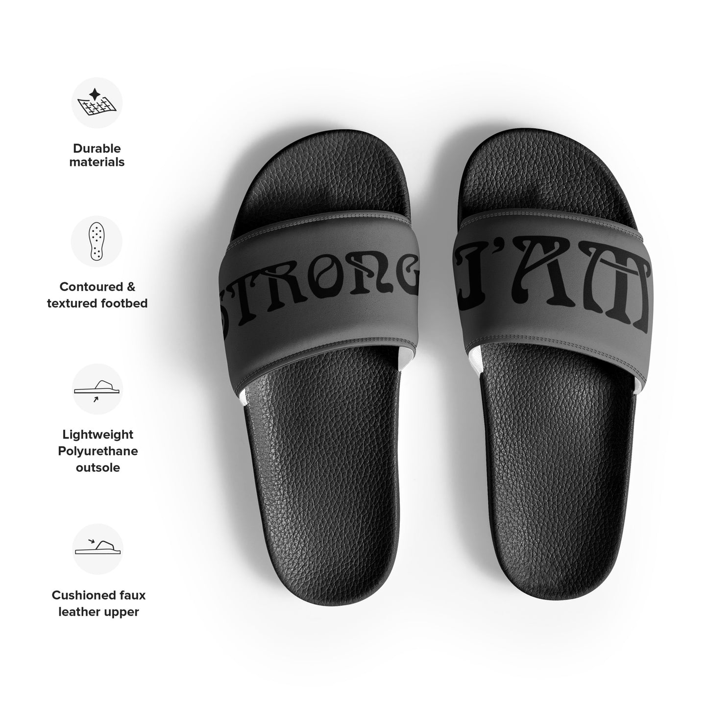 “I’AM STRONG”Grey Men’s Slides W/Black Font