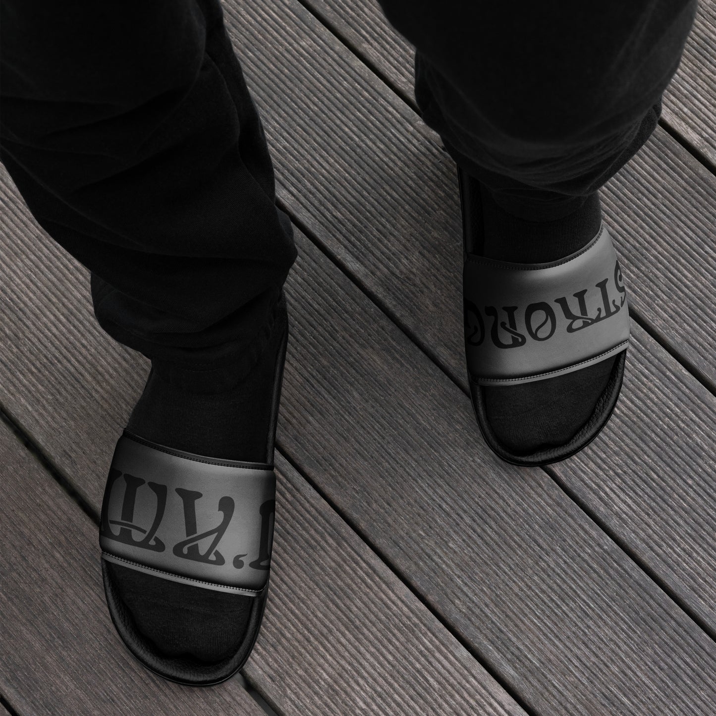 “I’AM STRONG”Grey Men’s Slides W/Black Font