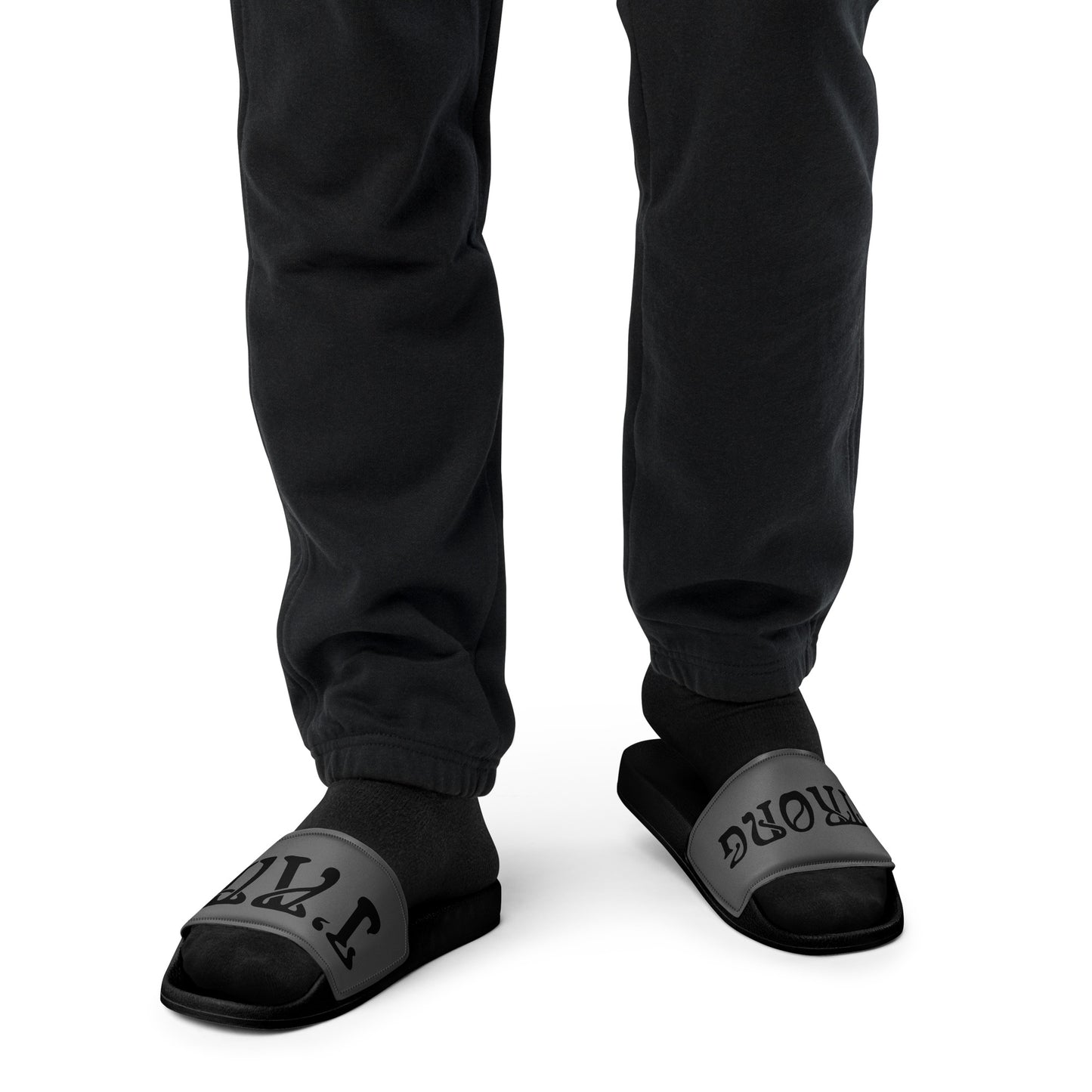 “I’AM STRONG”Grey Men’s Slides W/Black Font