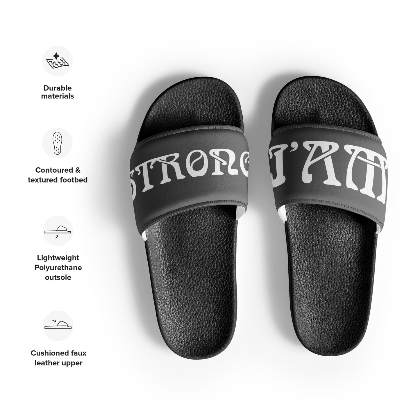 “I’AM STRONG” Grey Men’s Slides W/White Font