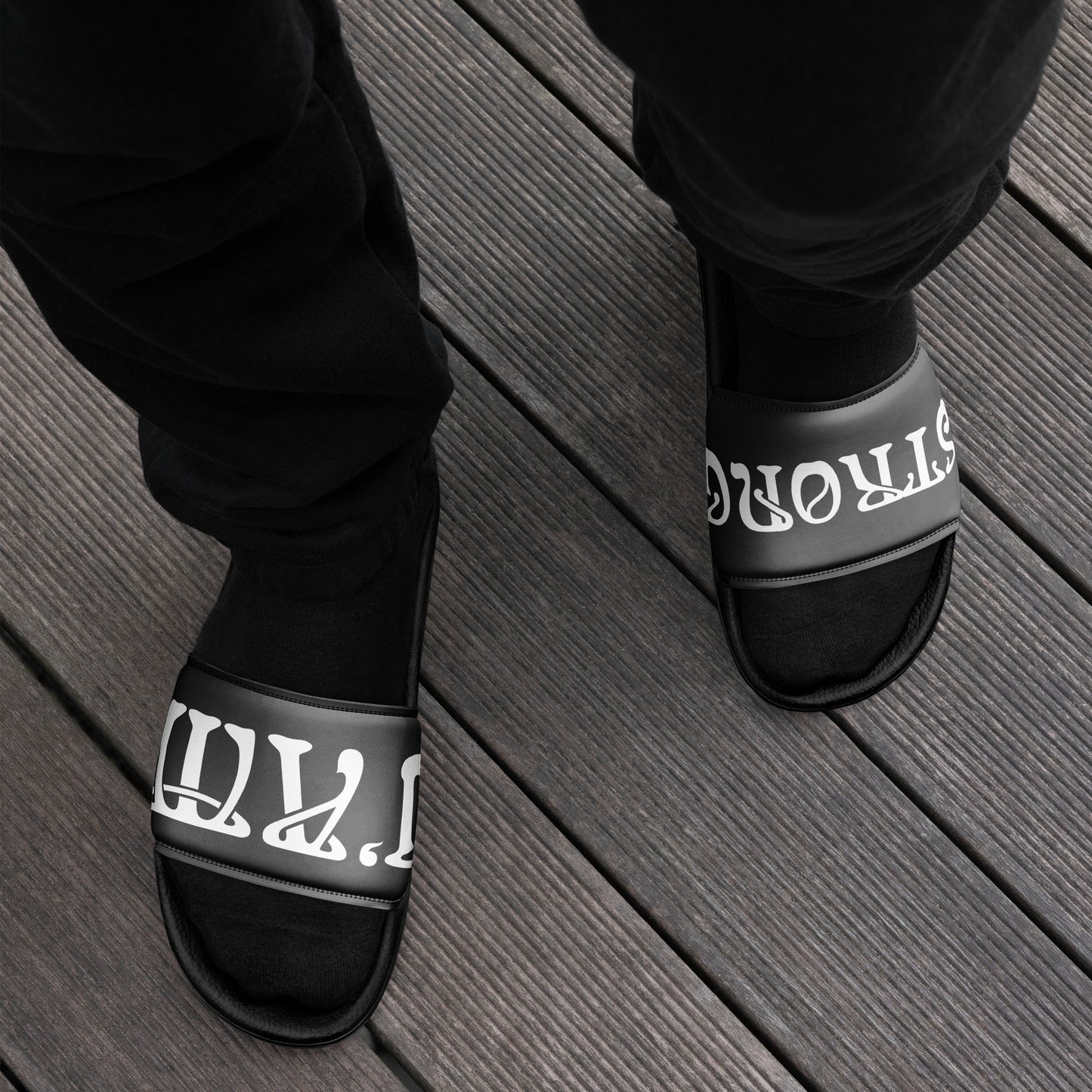 “I’AM STRONG” Grey Men’s Slides W/White Font