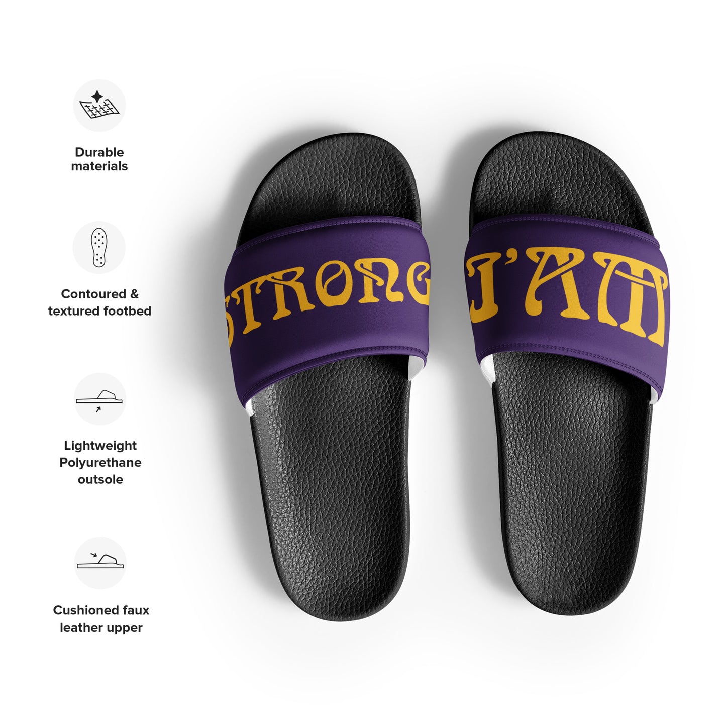 “I’AM STRONG” Purple Men’s Slides W/Yellow Font