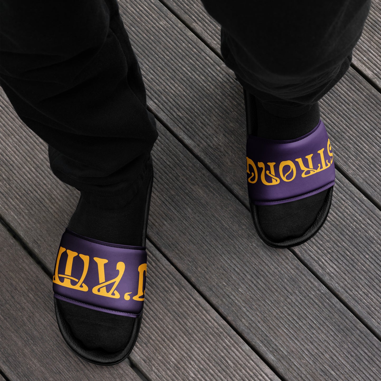“I’AM STRONG” Purple Men’s Slides W/Yellow Font