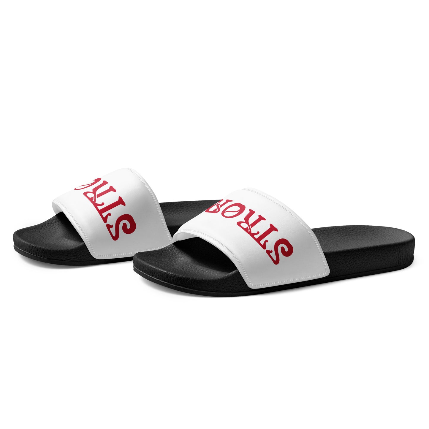 “STRONG”White Men’s Slides W/Red Font