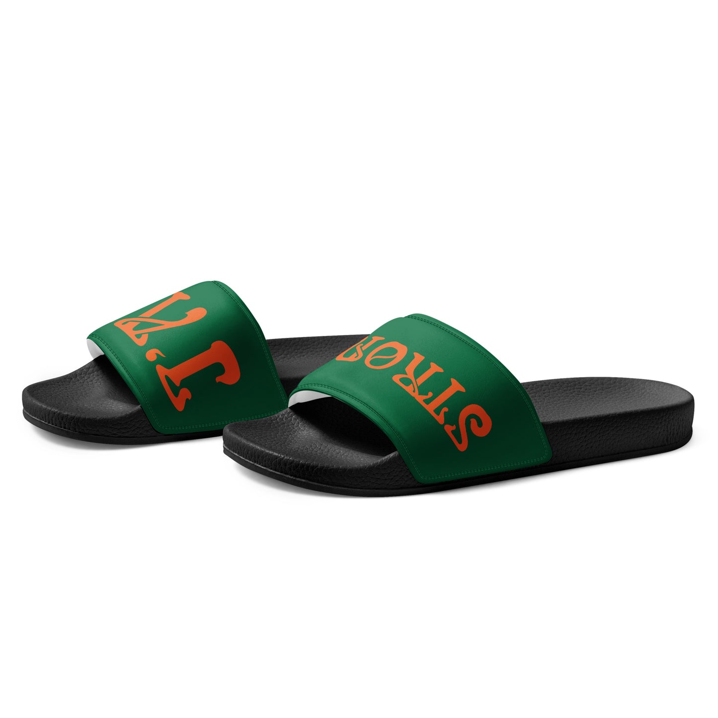 “I’AM STRONG” Green Men’s Slides W/Orange Font