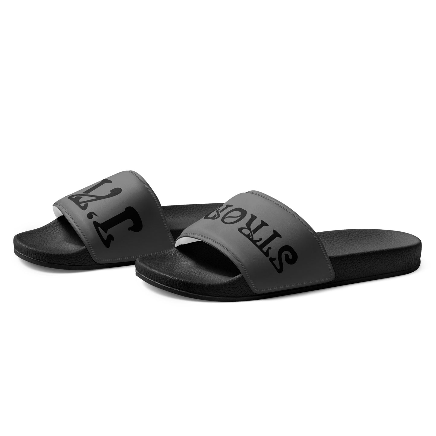 “I’AM STRONG”Grey Men’s Slides W/Black Font