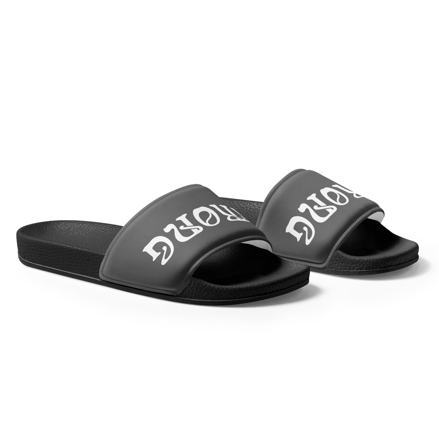 “STRONG”Grey Men’s Slides W/White Font