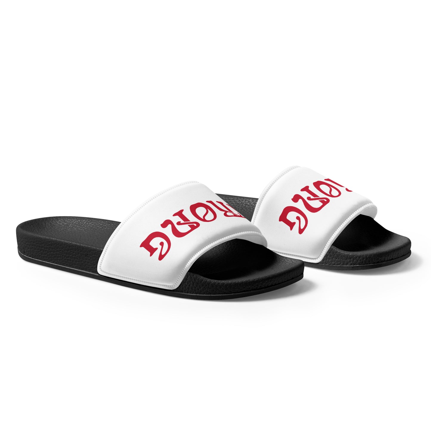 “STRONG”White Men’s Slides W/Red Font