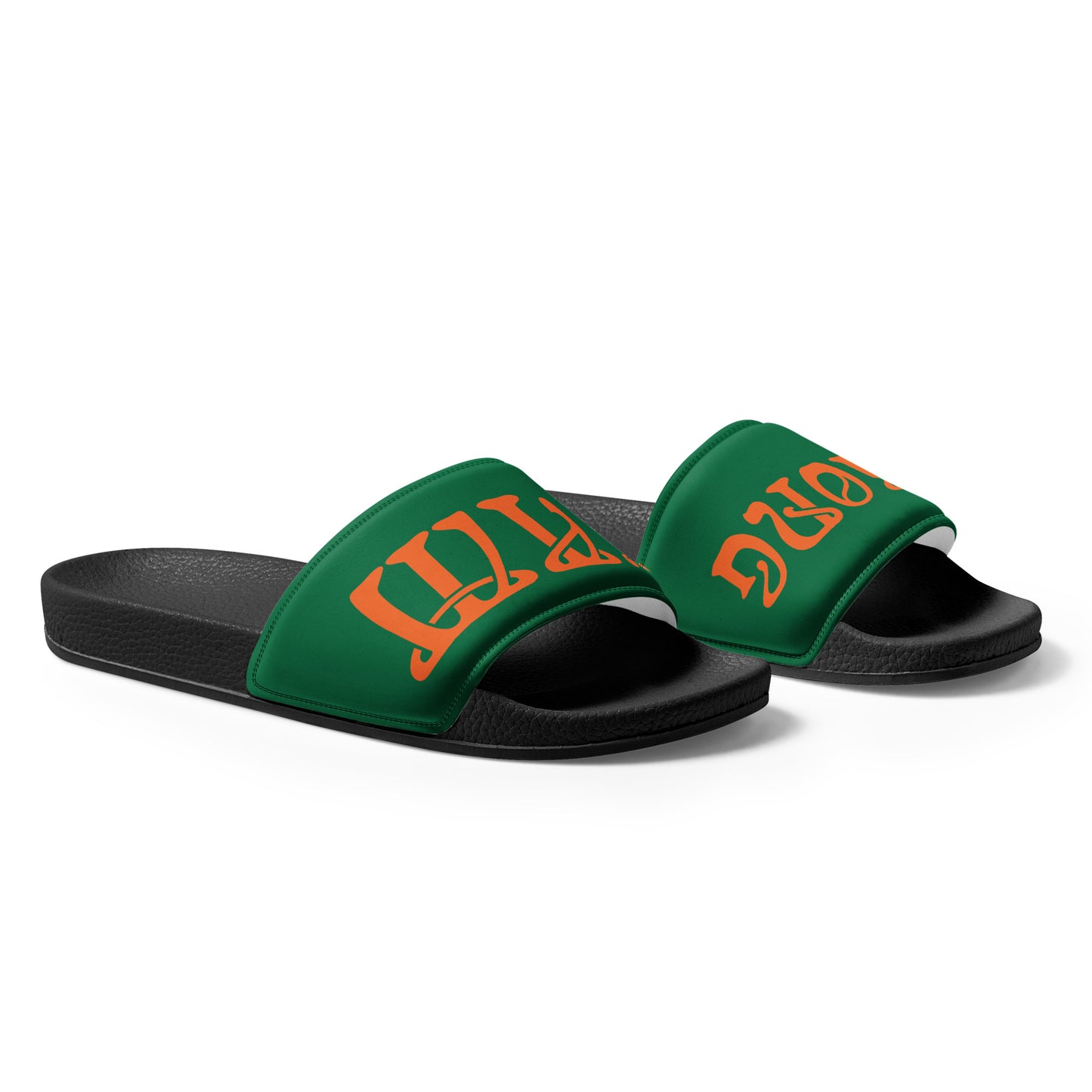 “I’AM STRONG” Green Men’s Slides W/Orange Font
