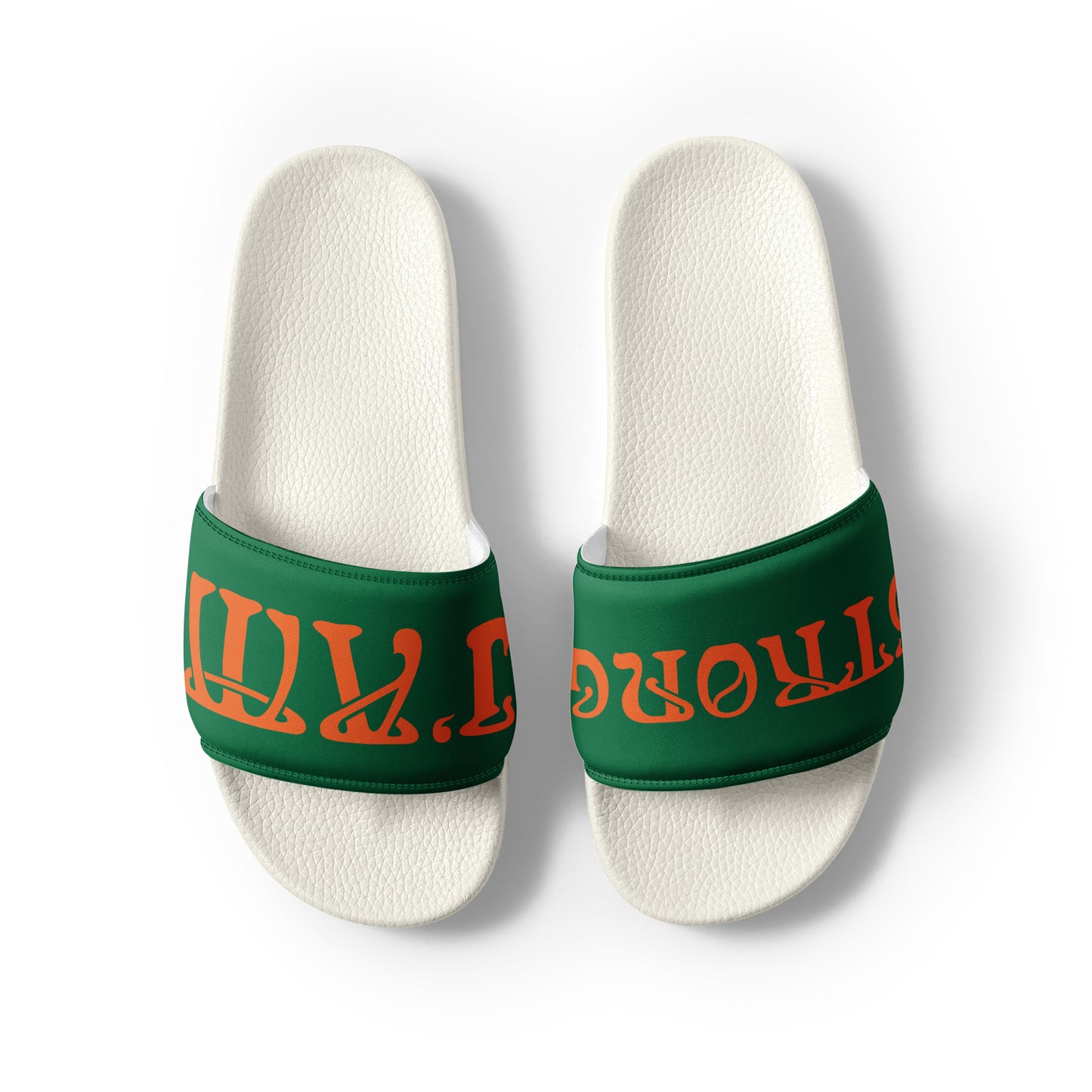 “I’AM STRONG” Green Men’s Slides W/Orange Font