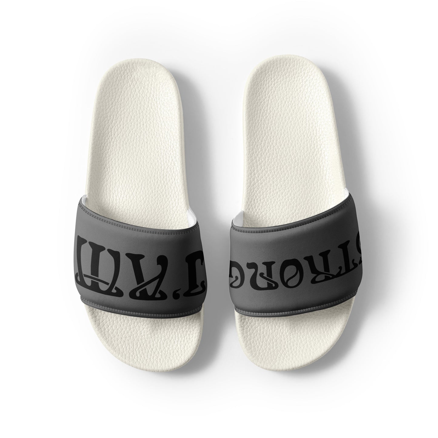 “I’AM STRONG”Grey Men’s Slides W/Black Font