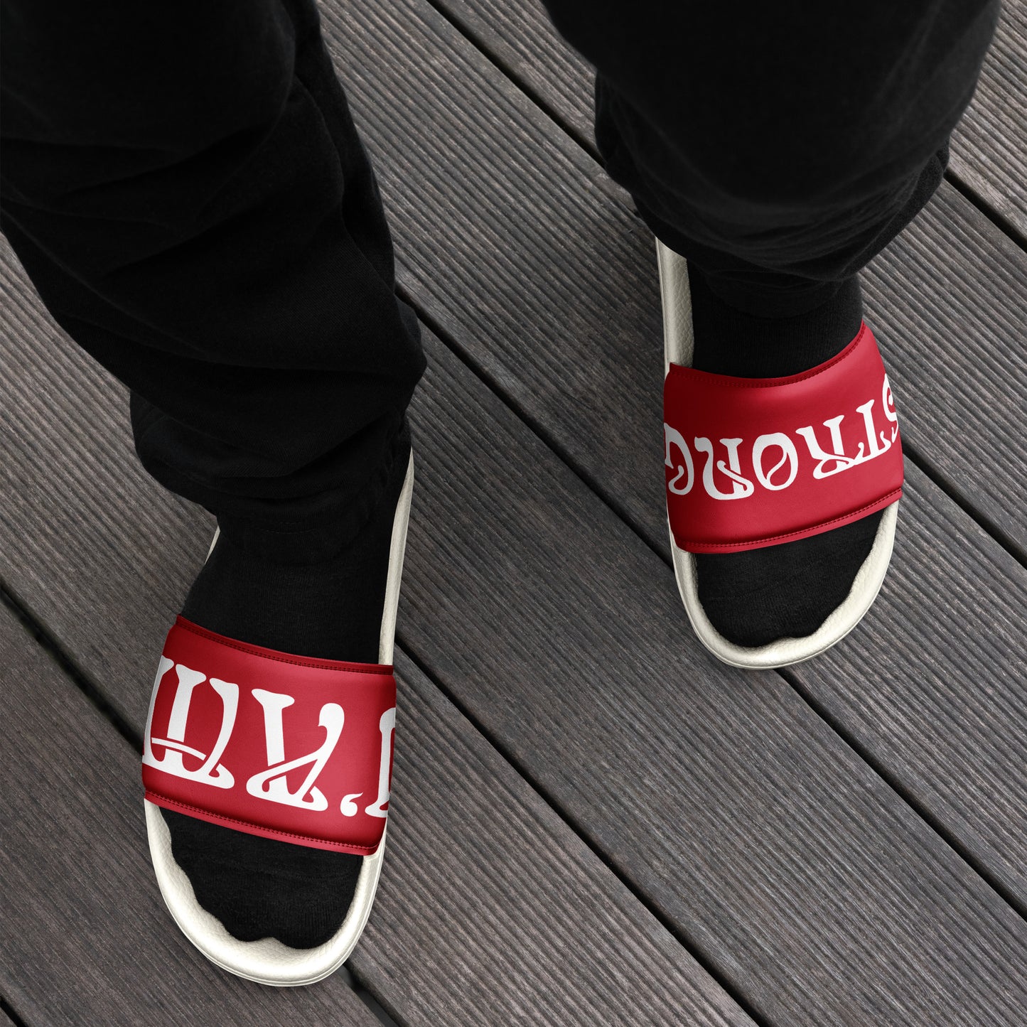 “I’AM STRONG” Red Men’s Slides W/Red Font