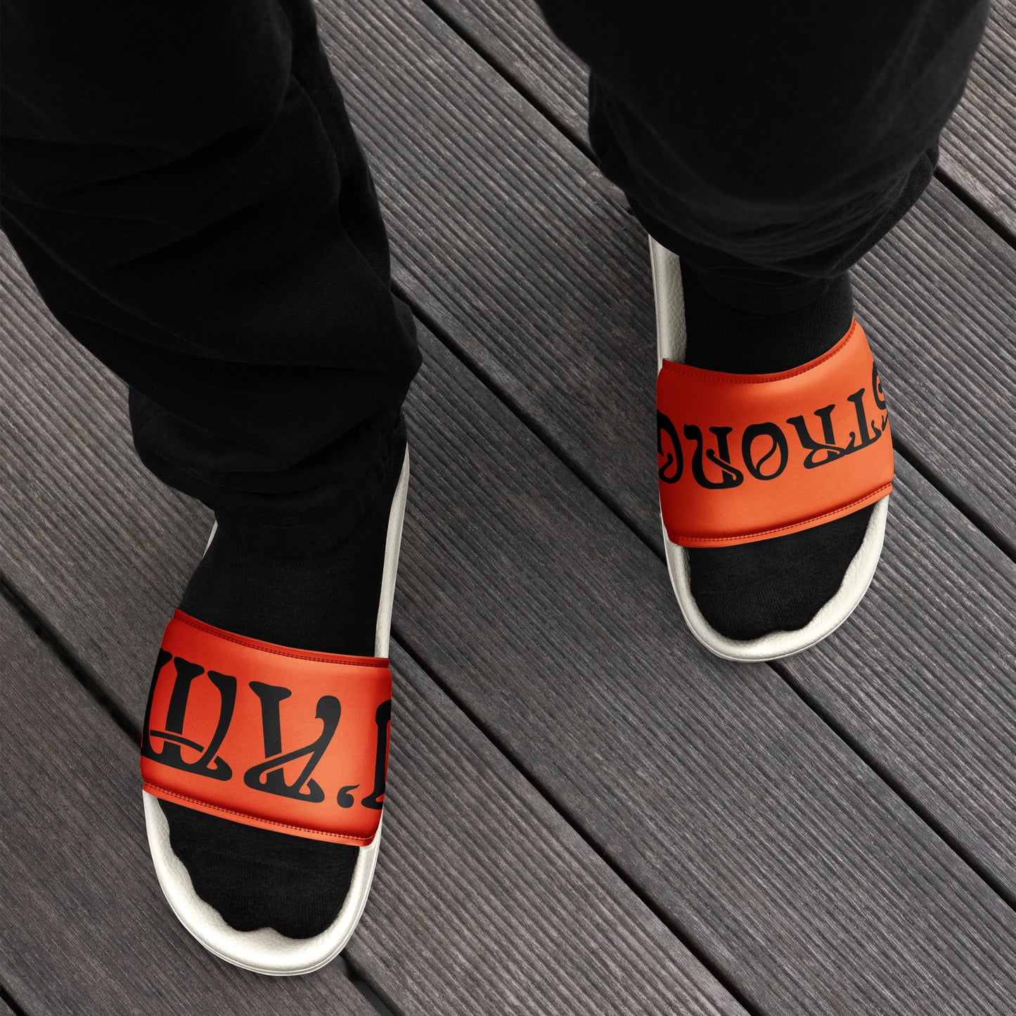 “I’AM STRONG” Orange Men’s Slides W/Black Font