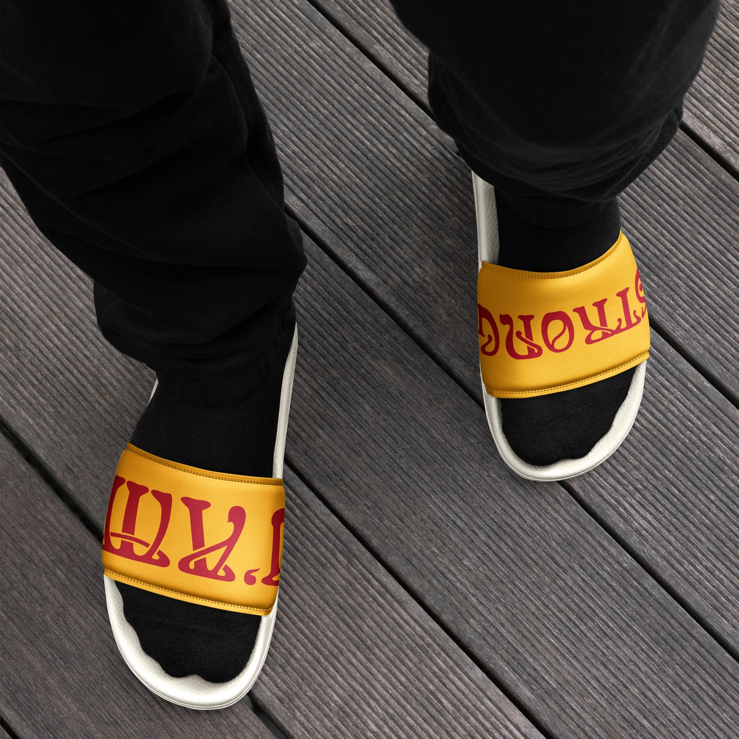 “I’AM STRONG” Yellow Men’s Slides W/Red Font