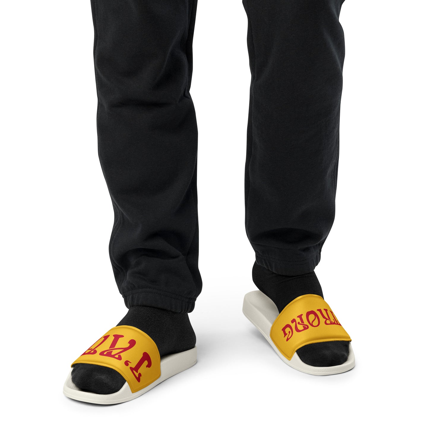 “I’AM STRONG” Yellow Men’s Slides W/Red Font