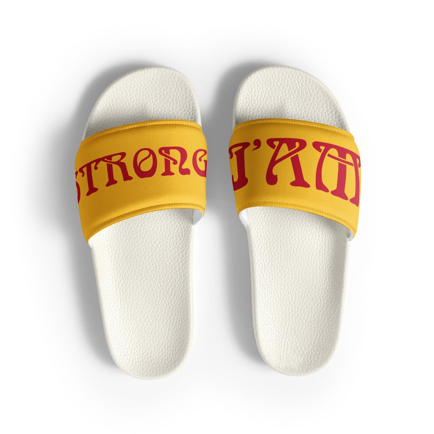 “I’AM STRONG” Yellow Men’s Slides W/Red Font