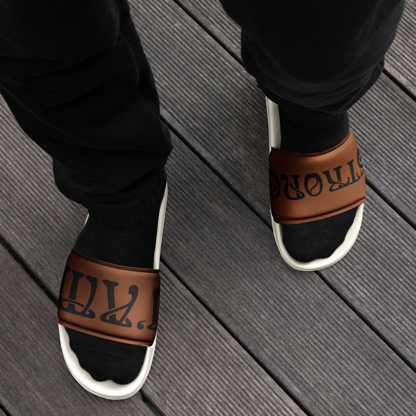 “I’AM STRONG”Brown Men’s Slides W/Black Font