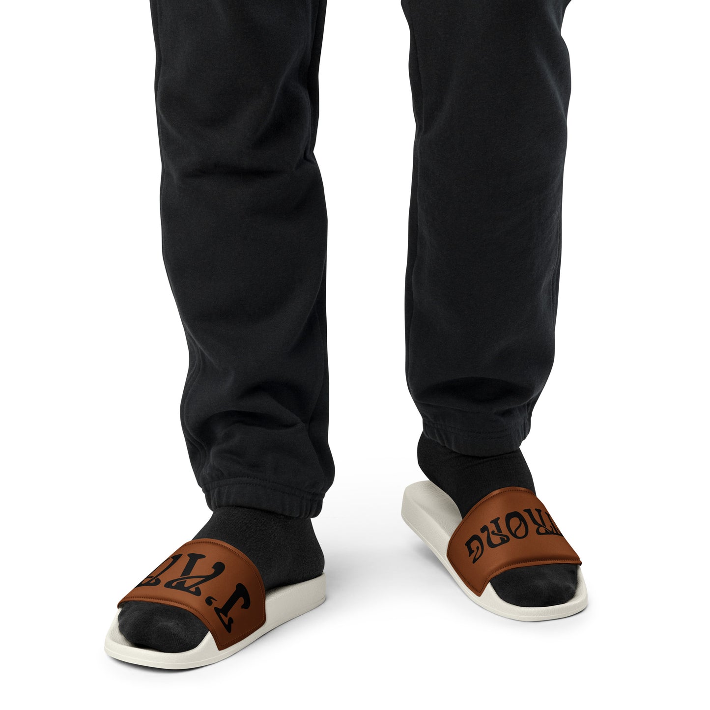 “I’AM STRONG”Brown Men’s Slides W/Black Font